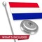 G128 Netherlands Dutch Deluxe Desk Flag Set | 8.5x5.5 In | Printed 300D Polyester, with Silver Dome and Base, 15" Metal Pole, Decorations For Office, Home and Festival Events Celebration